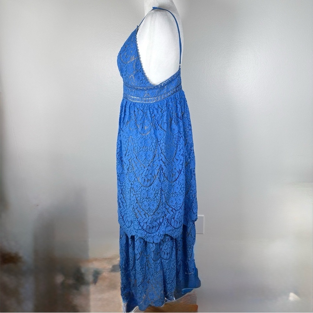 Saylor Safia Lace Sleeveless Adjustable Straps Tiered Midi Dress Blue Size Large - Picture 5 of 11